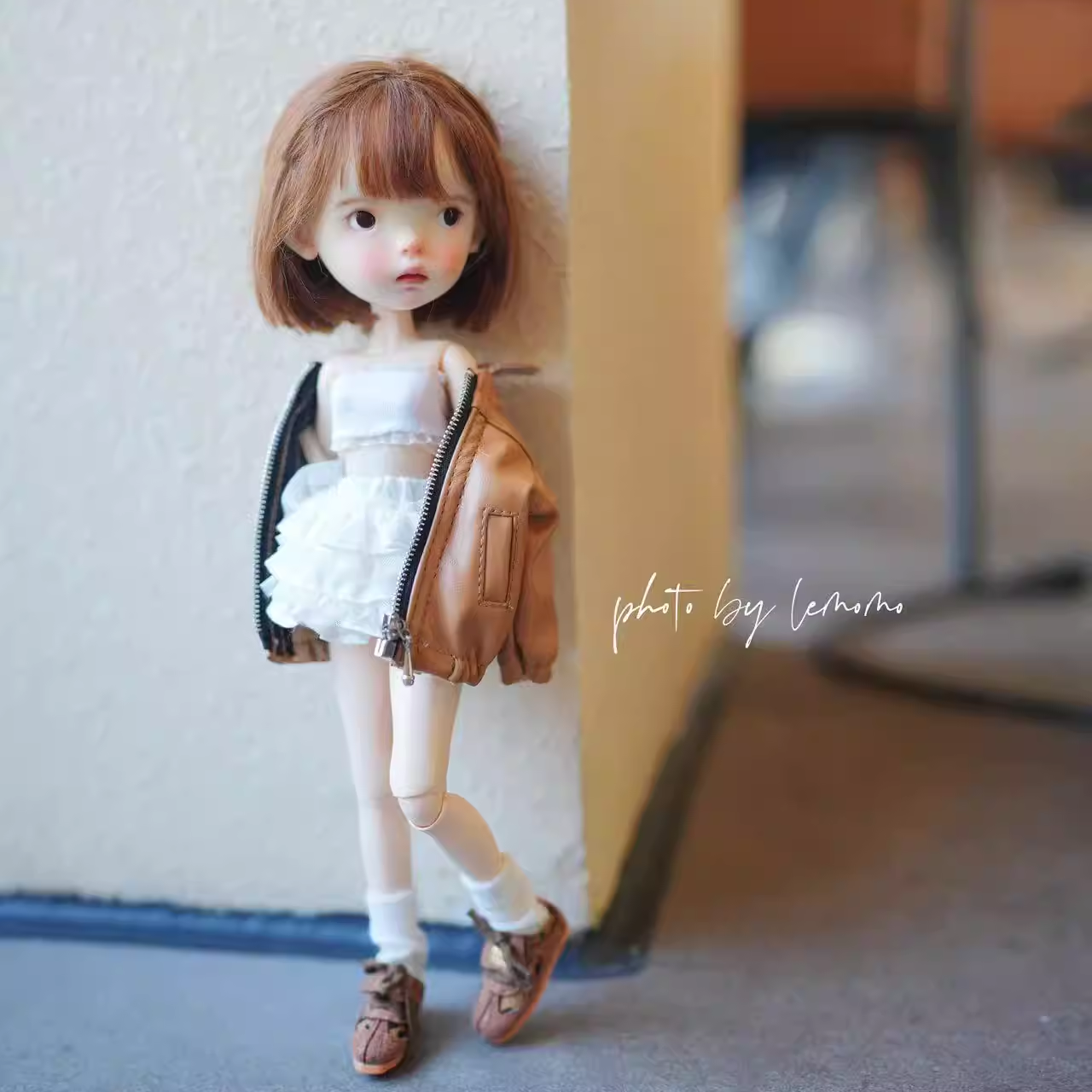 Blythe doll clothing, sizes: ob22/24, Landoudou. Leather jacket style — available in 3 colors (e.g., black, brown, burgundy).