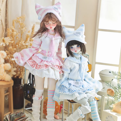 bjd Doll clothing, Sizes: 1/4 (MSD), 1/6 (YoSD) Cute maid-style outfit in Japanese aesthetic, available in blue and pink,from China@cbzrp