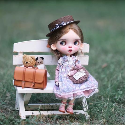 Blythe doll clothing, sizes: ob22/24, Azone, Landoudou,1/6.Elegant lace dress set — purple lace dress with rattan bag.