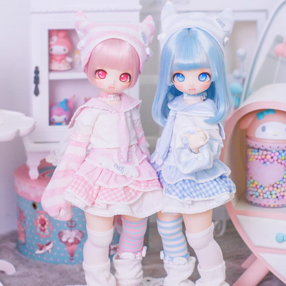 bjd Doll clothing, Sizes: 1/4 (MSD), 1/6 (YoSD) Cute maid-style outfit in Japanese aesthetic, available in blue and pink,from China@cbzrp