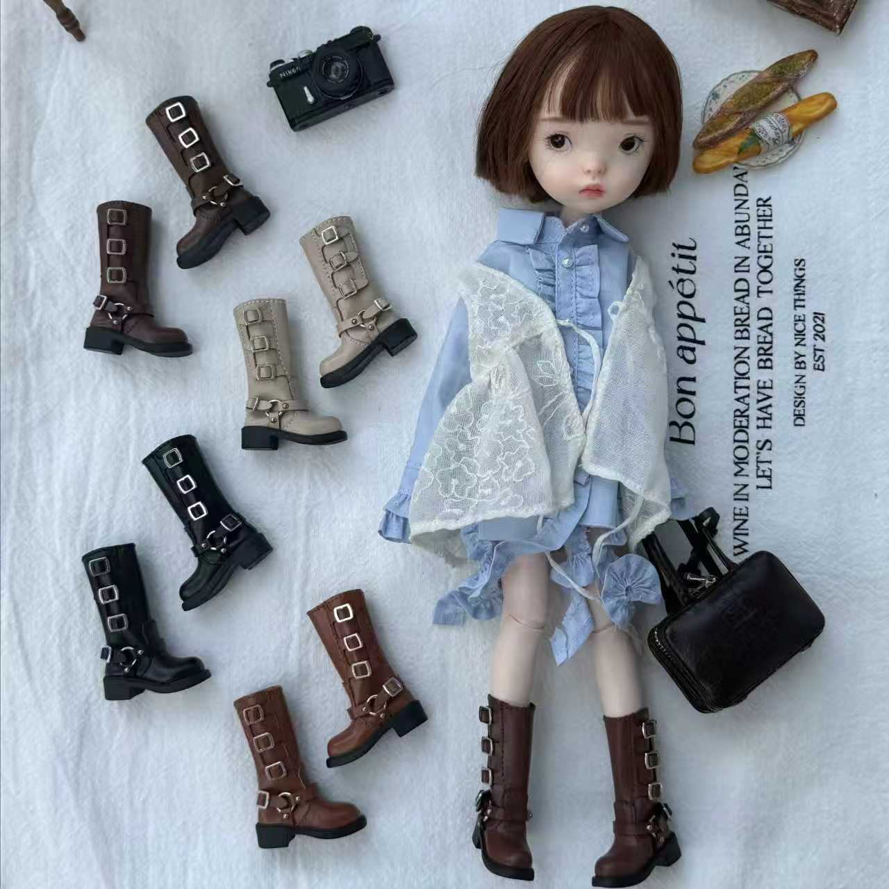 Blythe doll shoes, sizes: ob22/24, Azone, Momoko, PP.   Realistic motorcycle-style tall boots — versatile commuter design suitable for multiple styles.
