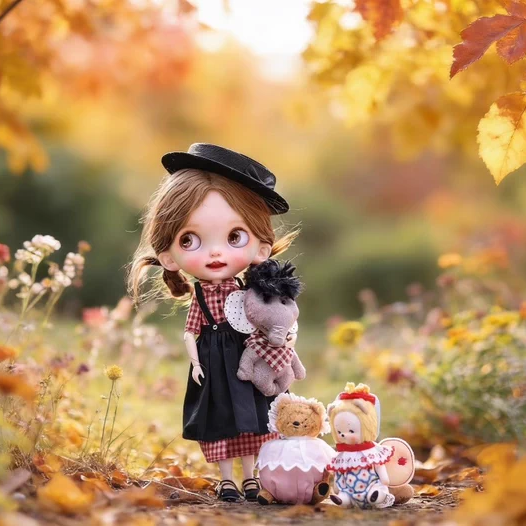 Blythe doll clothing, sizes: ob22/24, Azone, Landoudou,1/6,Vintage plaid set — red plaid skirt, black half-skirt, and flat cap.