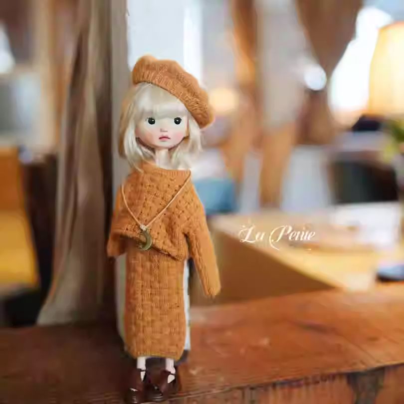 Blythe doll clothing, sizes: ob22/24, Azone, Landoudou.Hand-knitted sweater and pencil skirt set.