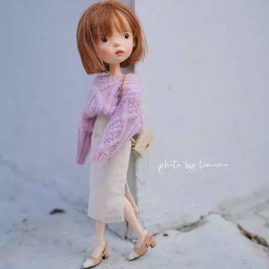 Blythe doll clothing, sizes: ob22/24, Azone, Landoudou.   Comfy knitwear set — cute and office-appropriate style, includes sweater and matching pencil skirt.